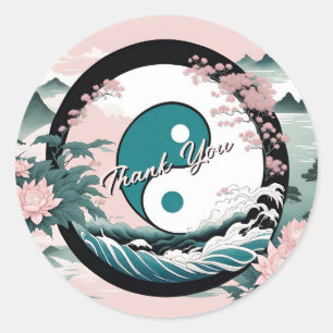 Yin Yang, Blumenberg Danke Runder Aufkleber