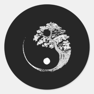 Yin Yang Bonsai Tree Japanischer Buddhist Zen Runder Aufkleber