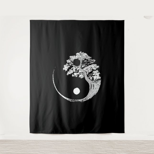 Yin Yang Bonsai Tree Japanischer Buddhist Zen Wandteppich (Vorderseite)