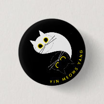 Yin Yang Cat Abzeichen - Zen & Sass Black & White 