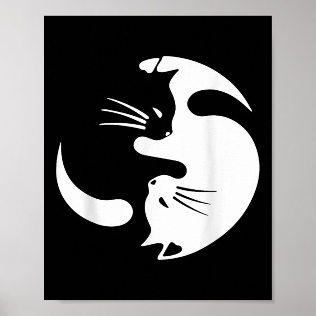 Yin Yang Cat Symbol Niedlich Schwarz-Weiß-Katze Poster (Vorne)