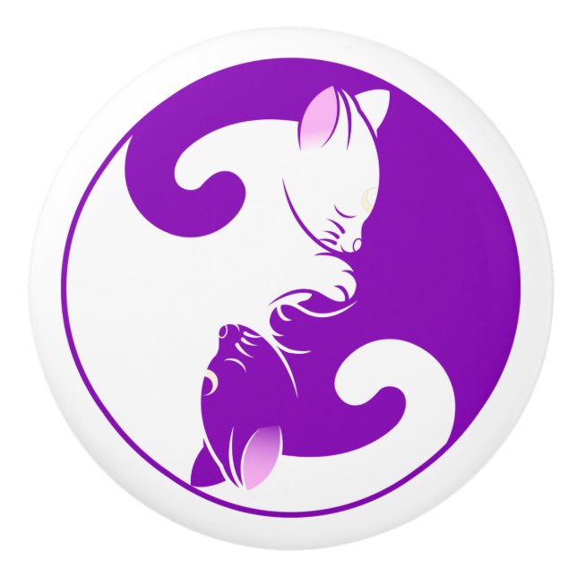 Yin Yang Cats Lila Decor Keramikknauf (Vorderseite)