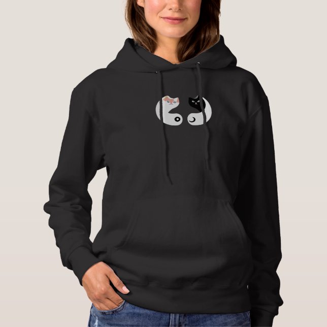 Yin Yang Cats White Black Eastern Philosophy Duali Hoodie (Vorderseite)