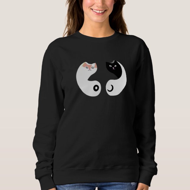 Yin Yang Cats White Black Eastern Philosophy Duali Sweatshirt (Vorderseite)