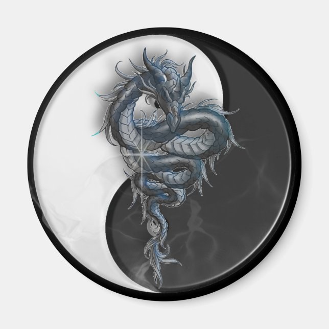 Yin Yang Chinese Dragon Round Magnet (Vorne)