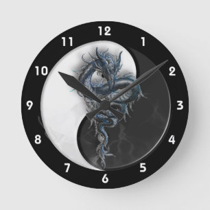 Yin Yang chinesische Drache-Wanduhr Runde Wanduhr