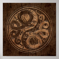 Yin Yang chinesische Drachen mit Holzkörneffekt