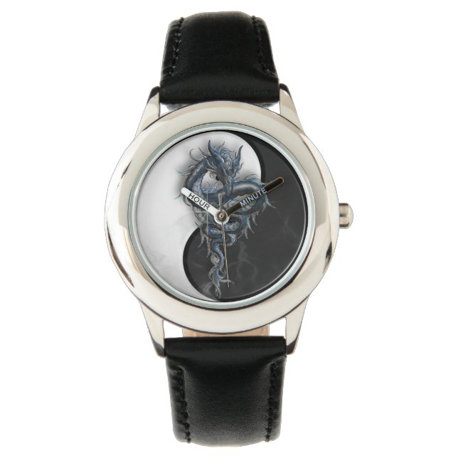 Yin Yang Chinesischer Drache Kinder anpassbare Uhr (Vorderseite)
