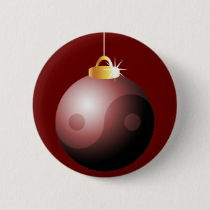Yin Yang Christmas Ball in Red Button