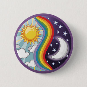 Yin Yang Circle Tag Nacht Regenbogenmond Button