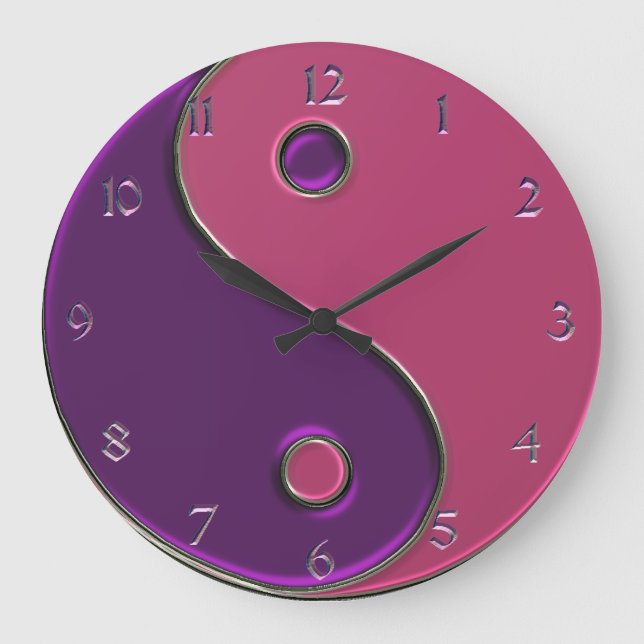 Yin Yang Clock in Purple and Pink Große Wanduhr (Vorderseite)