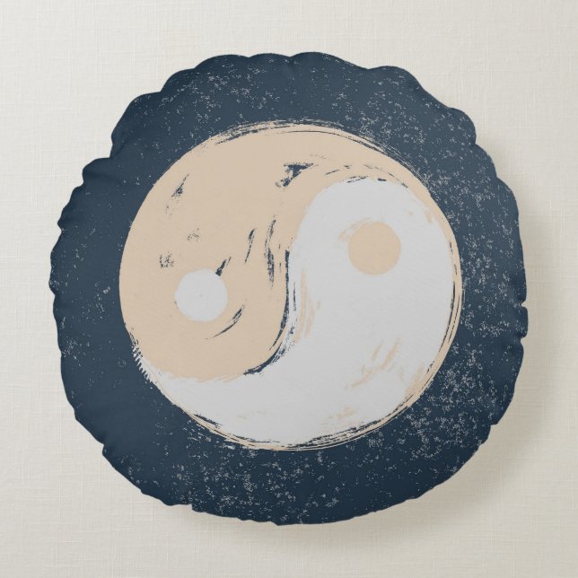 Yin Yang Coussin rond noir et tan (Devant)