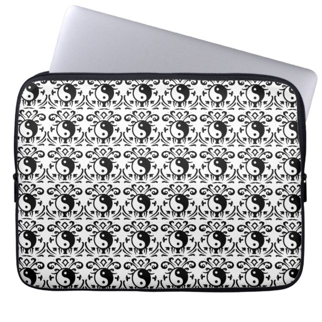 Yin Yang Damast Laptopschutzhülle (Vorderseite)