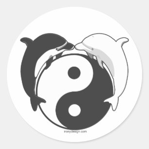 Yin Yang Delphin-Schwarzes/Weiß Runder Aufkleber