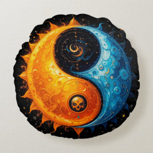 Yin-Yang-Design, das Sonne und Mond darstellt Rundes Kissen