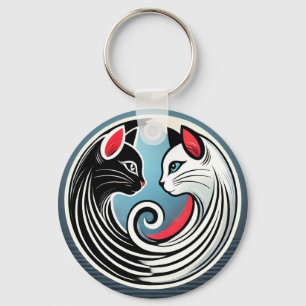 Yin-Yang-Design mit schwarzen und weißen Katzen Schlüsselanhänger