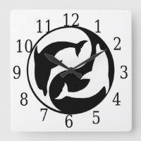 Yin Yang Dolphins Square Clock