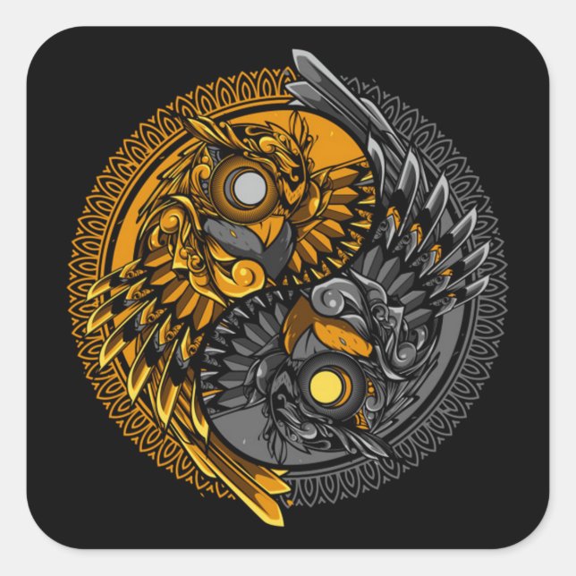 Yin-Yang-Doodle-Ornament Quadratischer Aufkleber (Vorderseite)