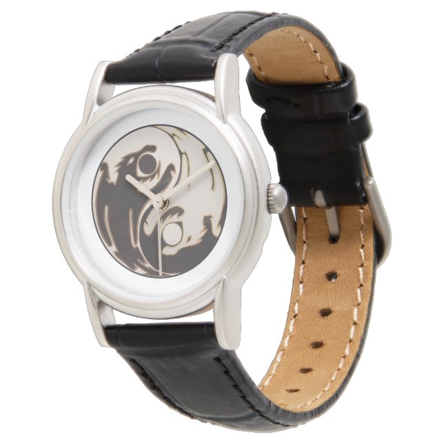 Yin Yang Doppel-Drache Armbanduhr (Schrägansicht)