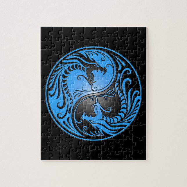 Yin Yang Drachen, Blau und Schwarzes (Vertikal)
