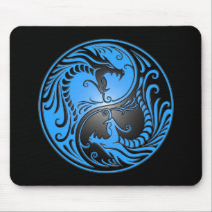 Yin Yang Drachen, Blau und Schwarzes Mousepad