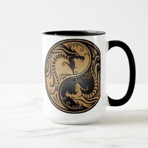 Yin Yang Drachen, Braun und Schwarzes Tasse