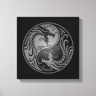 Yin Yang Drachen, Grau und Schwarzes Leinwanddruck