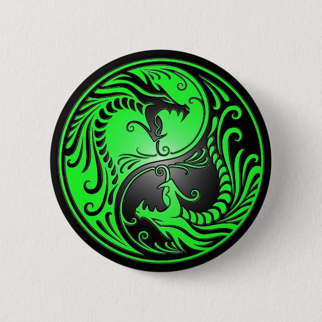 Yin Yang Drachen, Grün und Schwarzes Button (Vorderseite)