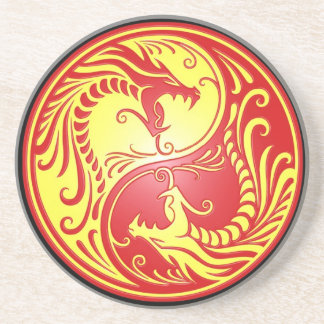 Yin Yang Drachen, Rot und Gelb Sandstein Untersetzer