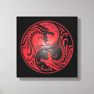 Yin Yang Drachen, Rot und Schwarzes Leinwanddruck