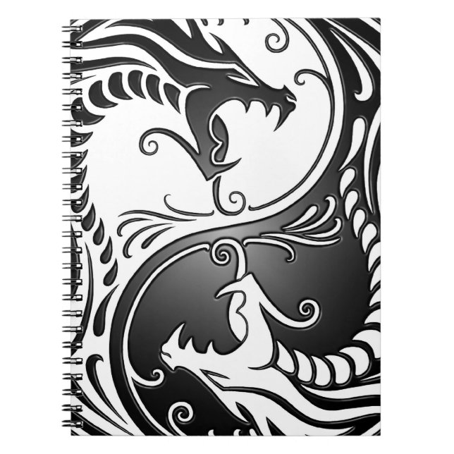 Yin Yang Drachen, Weiß und Schwarzes Notizblock (Vorderseite)
