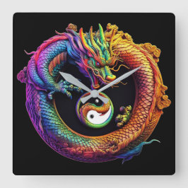 Yin Yang Dragon Wall Clock Quadratische Wanduhr