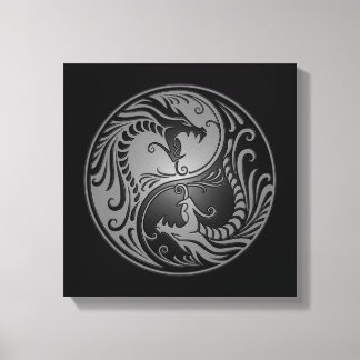 Yin Yang Dragons, grau und schwarz Leinwanddruck