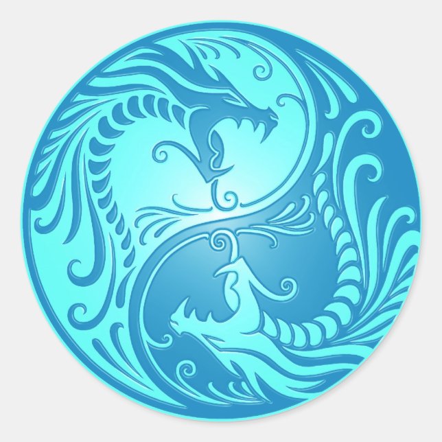 Yin Yang Dragons, hell blau Runder Aufkleber (Vorderseite)