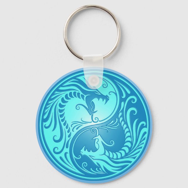 Yin Yang Dragons, hell blau Schlüsselanhänger (Vorderseite)