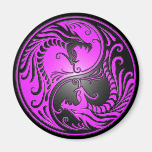 Yin Yang Dragons, lila und schwarz Magnet