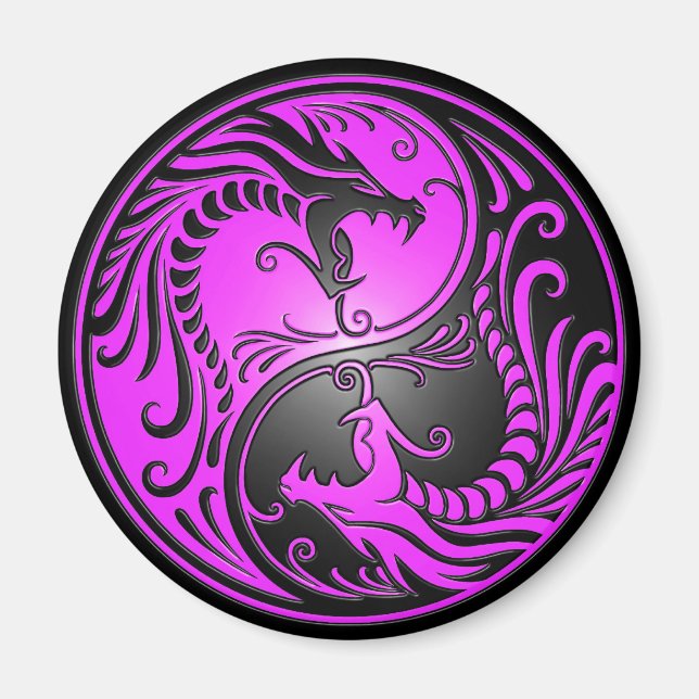 Yin Yang Dragons, lila und schwarz Magnet (Vorne)