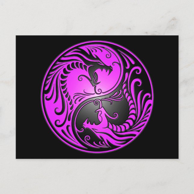 Yin Yang Dragons, lila und schwarz Postkarte (Vorderseite)