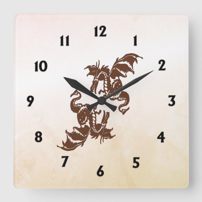 Yin Yang Dragons Quadratische Wanduhr (Vorderseite)