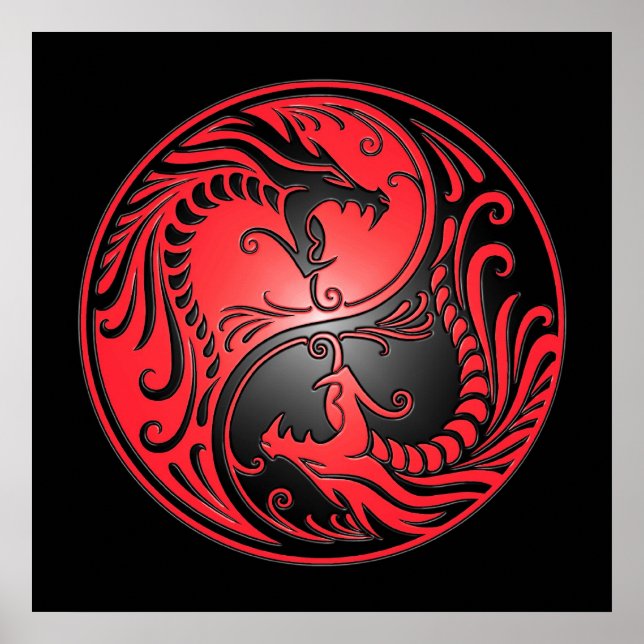 Yin Yang Dragons, red and black Poster (Vorne)