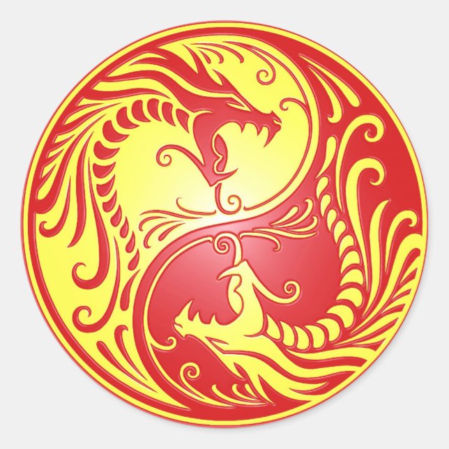 Yin Yang Dragons, rot und gelb Runder Aufkleber (Vorderseite)