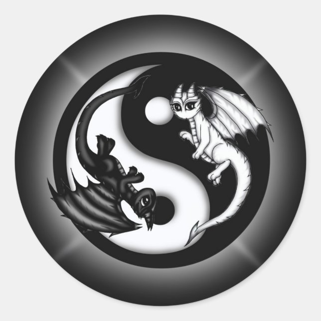 Yin Yang Dragons Runder Aufkleber (Vorderseite)