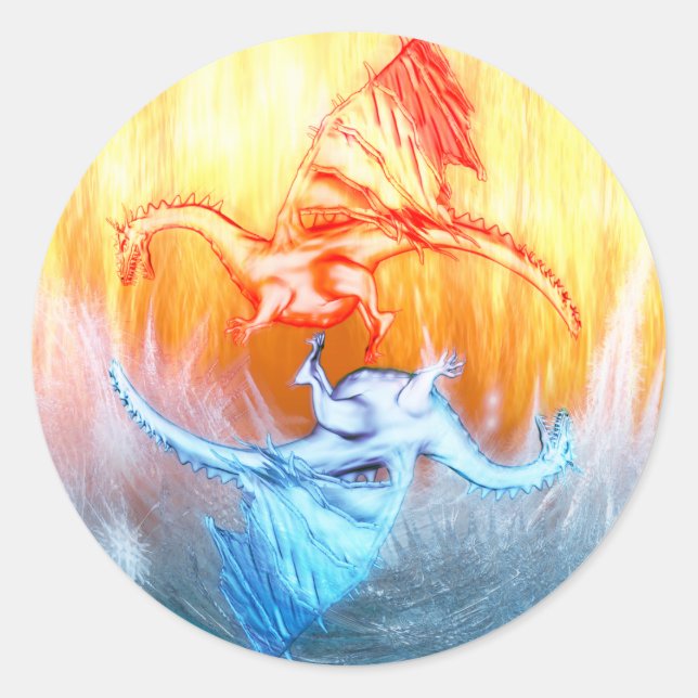 Yin Yang Dragons Runder Aufkleber (Vorderseite)