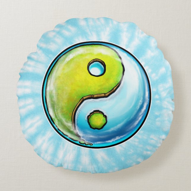 Yin-Yang Earth Krawatte Dye Rundes Kissen (Vorderseite)