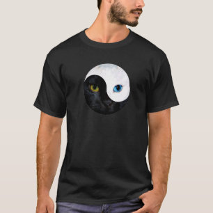 Yin Yang Face Cat Meditation Yoga Schwarz-Weiß T-Shirt