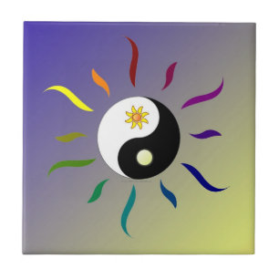 Yin Yang Farbige Sonne Mond Fliese
