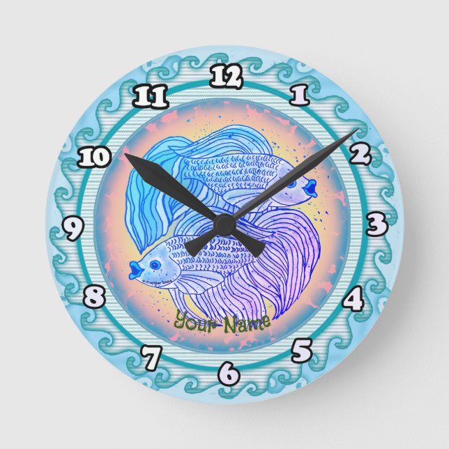 Yin Yang Fisch  Runde Wanduhr (Vorderseite)