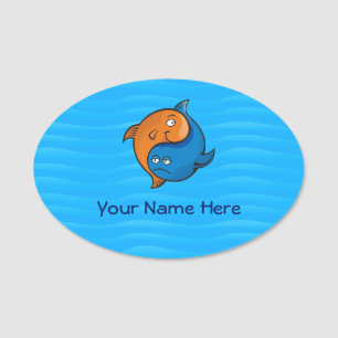 Yin Yang Fish Cartoon 3,0" X 2,0" Oval Name Tag Namensschild