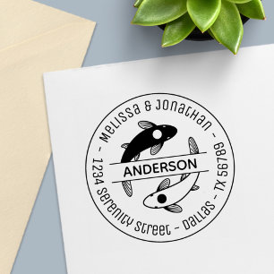 Yin-Yang Fish Couple Family Round Address 4 Permastempel