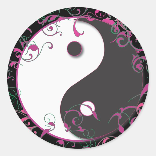 Yin & Yang Floral Design Runder Aufkleber (Vorderseite)